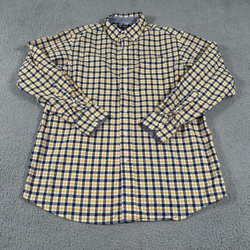 Cremieux Shirt Mens Large Blue Yellow Check Button Down Long‎ Sleeve Classic